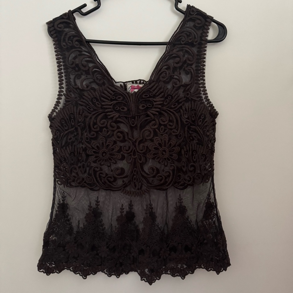 Yoana Baraschi Brown Lace Detail Top womens medium